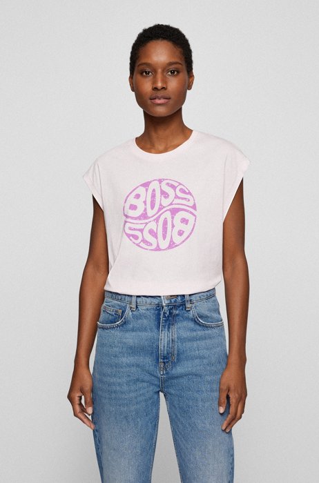T-shirt en coton biologique à logo artistique, Rose clair