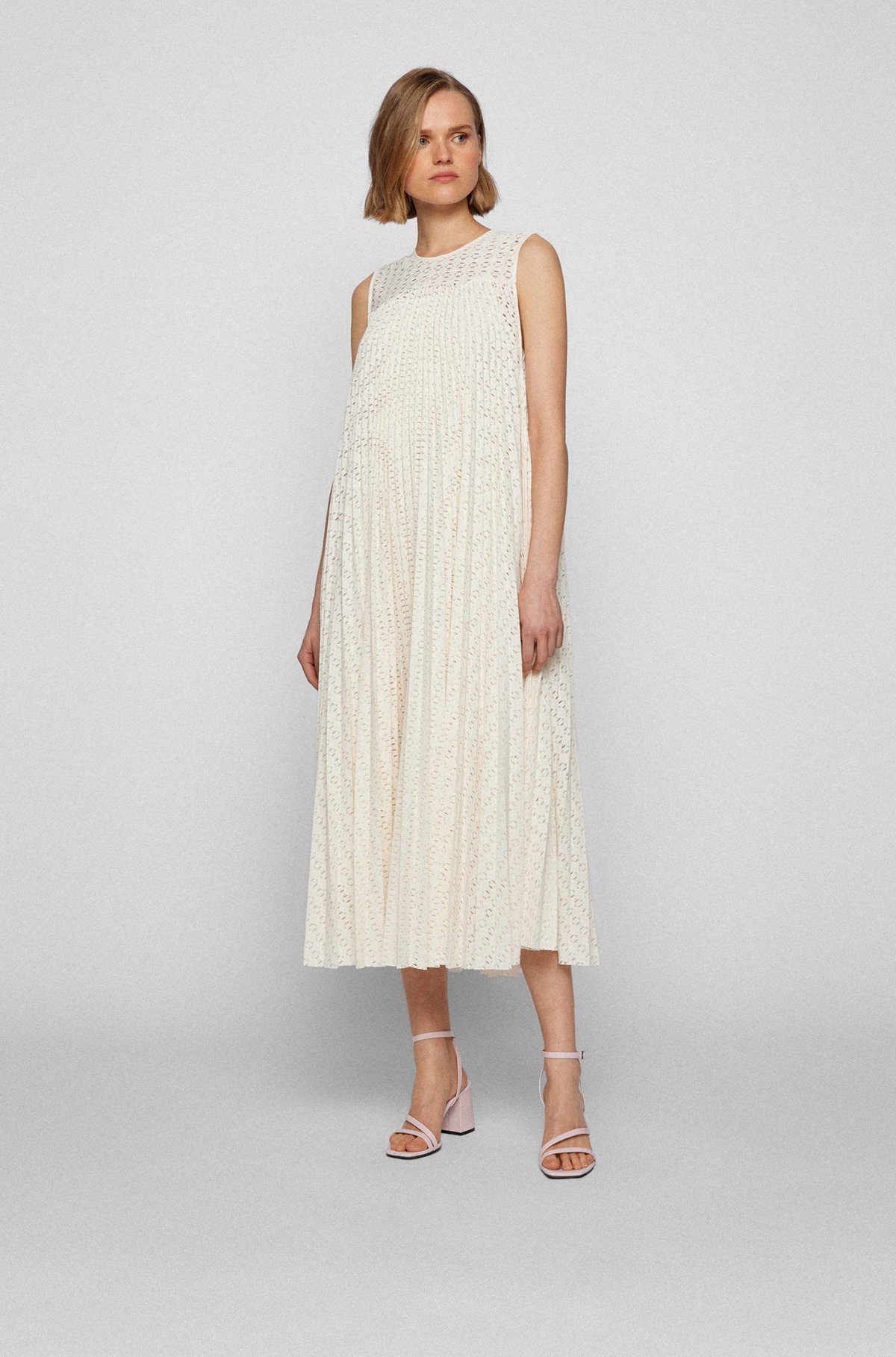Kleid aus Stretch-Spitze mit Gürtel und Innenfutter aus Baumwolle, Weiß