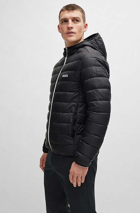 Water-repellent puffer jacket with branded trims, Black