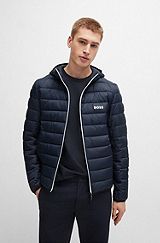 Water-repellent puffer jacket with branded trims, Dark Blue