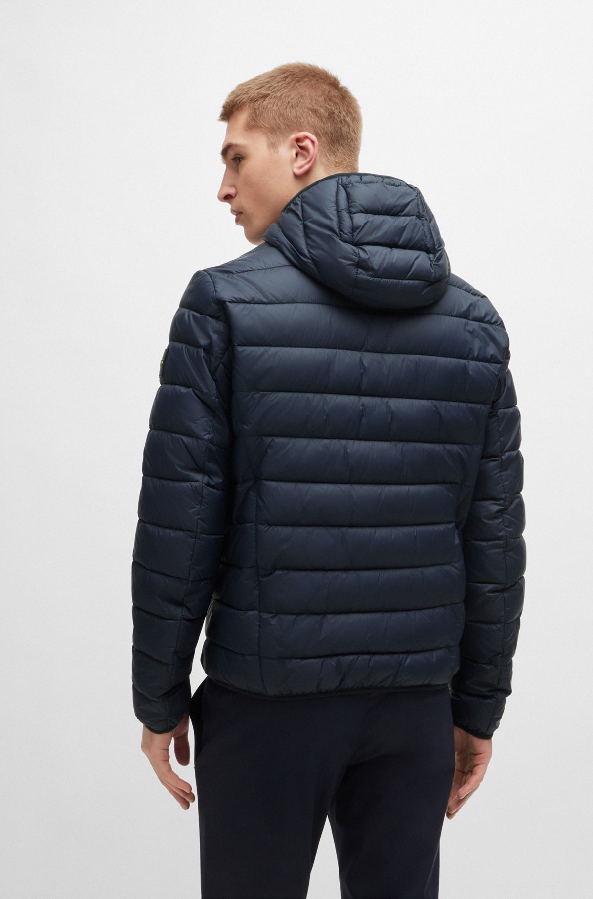 Water-repellent puffer jacket with branded trims, Dark Blue