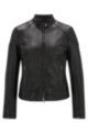 Regular-fit zip-up jacket in soft leather, Black