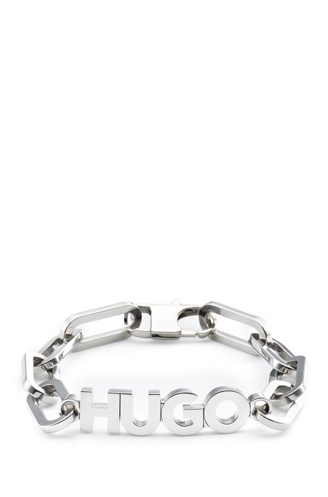 Chunky-chain cuff with 3D logo, Silver