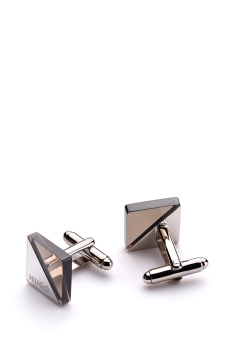 Cufflinks with silver effect and transparent enamel, Silver
