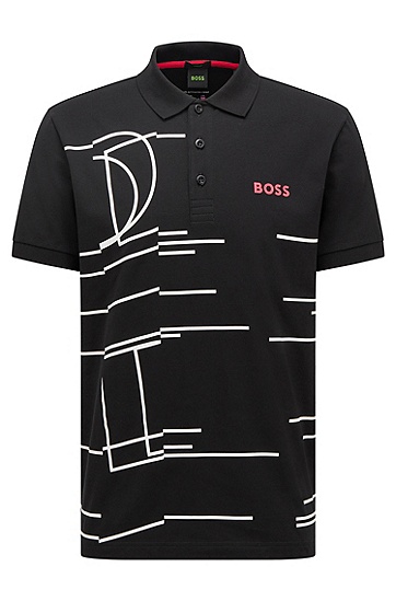 BOSS 博斯光敏几何艺术图案弹力棉质 Polo 衫,  001_Black