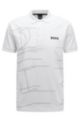 Poloshirt aus Stretch-Baumwolle mit lichtsensiblem geometrischem Artwork, Weiß