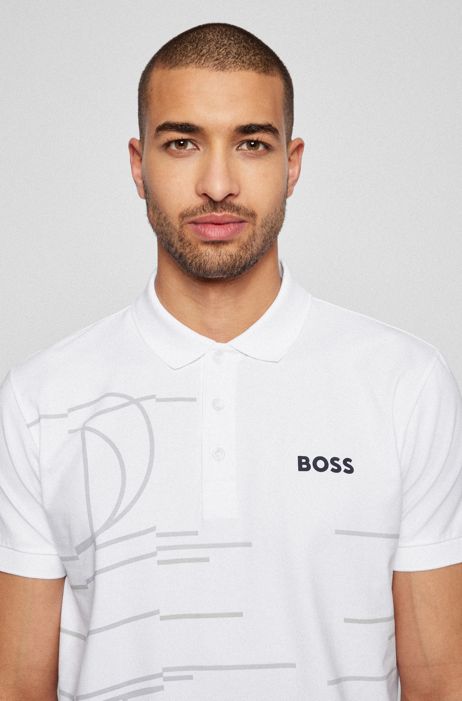 Mens Clothing T-shirts Polo shirts BOSS by HUGO BOSS Stretch-cotton Polo Shirt With Light-sensitive Geometric Artwork in White for Men 
