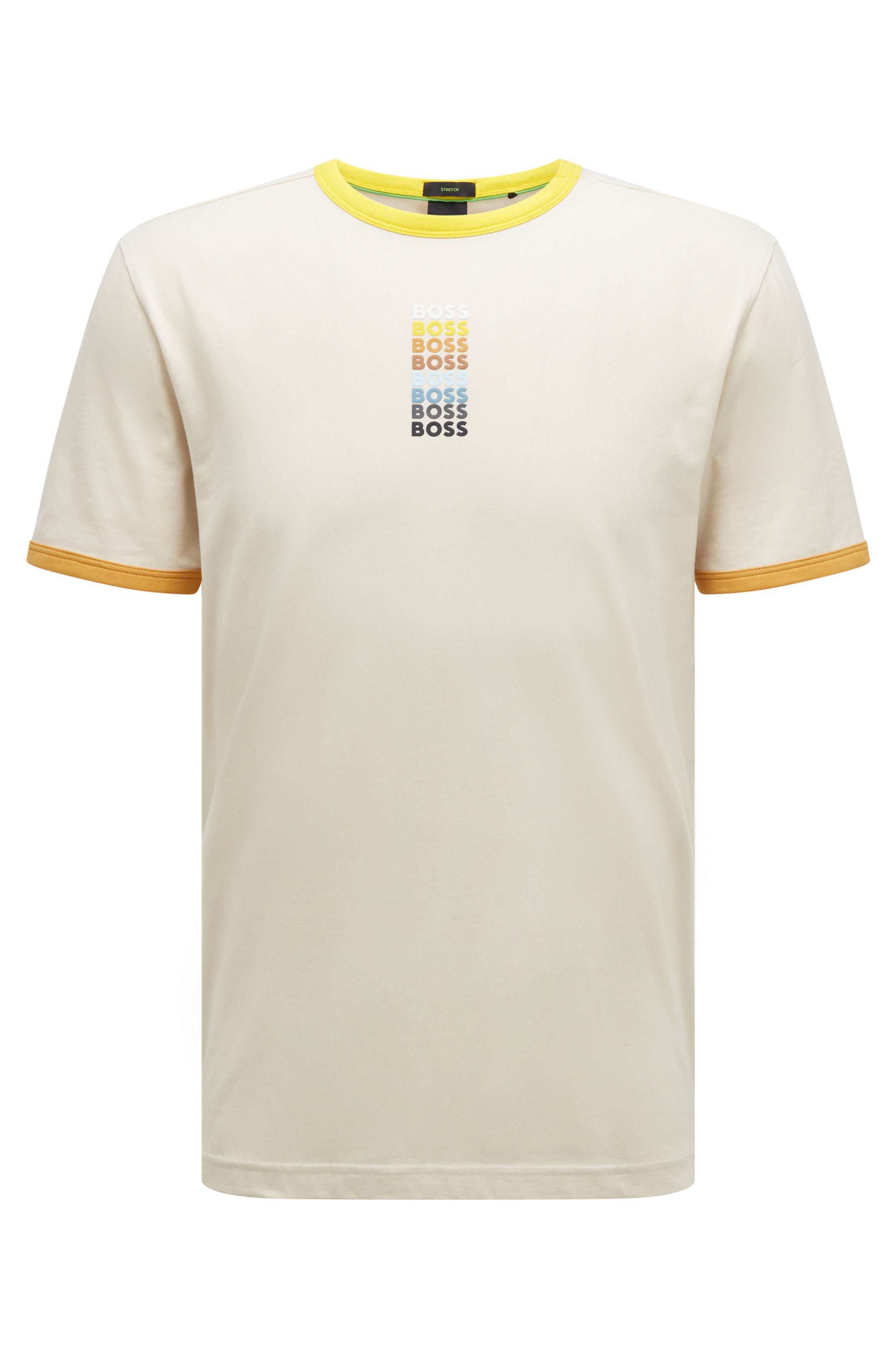 T-shirt in stretch cotton with repeat logos, White