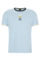 T-shirt in stretch cotton with repeat logos, Light Blue