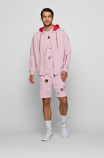 BOSS 博斯徽章细节棉质混纺徽标图案 T 恤,  683_Light/Pastel Pink