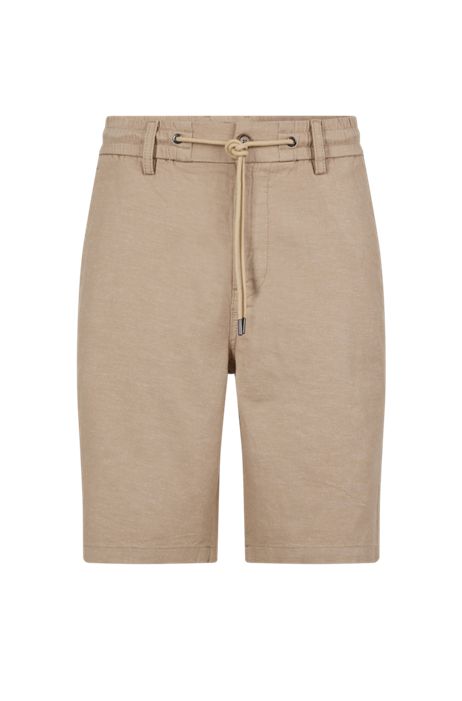 BOSS - Tapered-fit shorts in cotton-linen twill