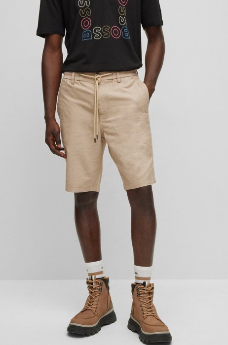 Tapered-fit shorts in cotton-linen twill, Light Beige