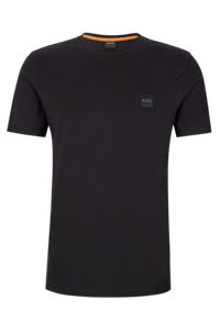 T-shirt relaxed fit in jersey di cotone con toppa con logo, Nero