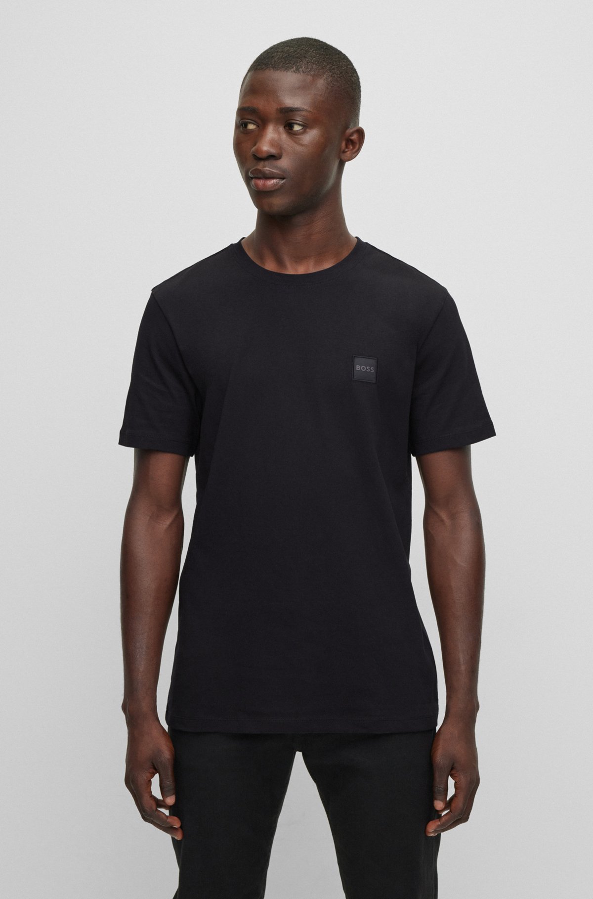 Relaxed-Fit T-Shirt aus Baumwoll-Jersey mit Logo-Aufnäher, Schwarz