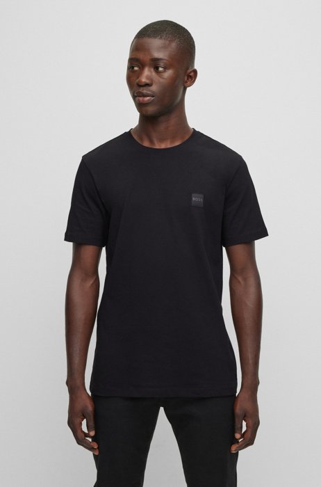Relaxed-fit T-shirt van katoenen jersey met logopatch, Zwart