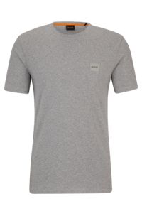 T-shirt relaxed fit in jersey di cotone con toppa con logo, Grigio chiaro