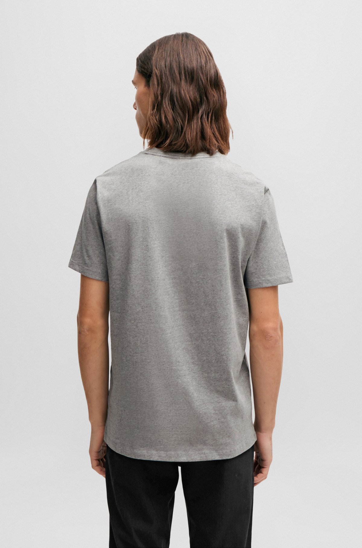 T-shirt Relaxed Fit en jersey de coton avec patch logo, Gris chiné
