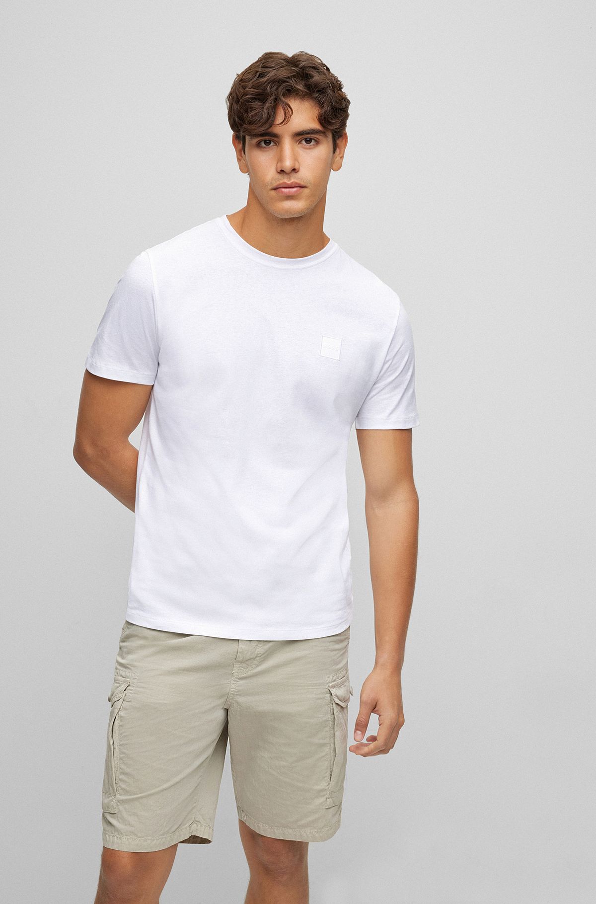 Relaxed-fit T-shirt van katoenen jersey met logopatch, Wit