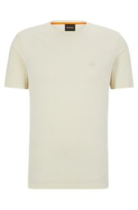 Camiseta relaxed fit de punto de algodón con parche de logo, Beige claro