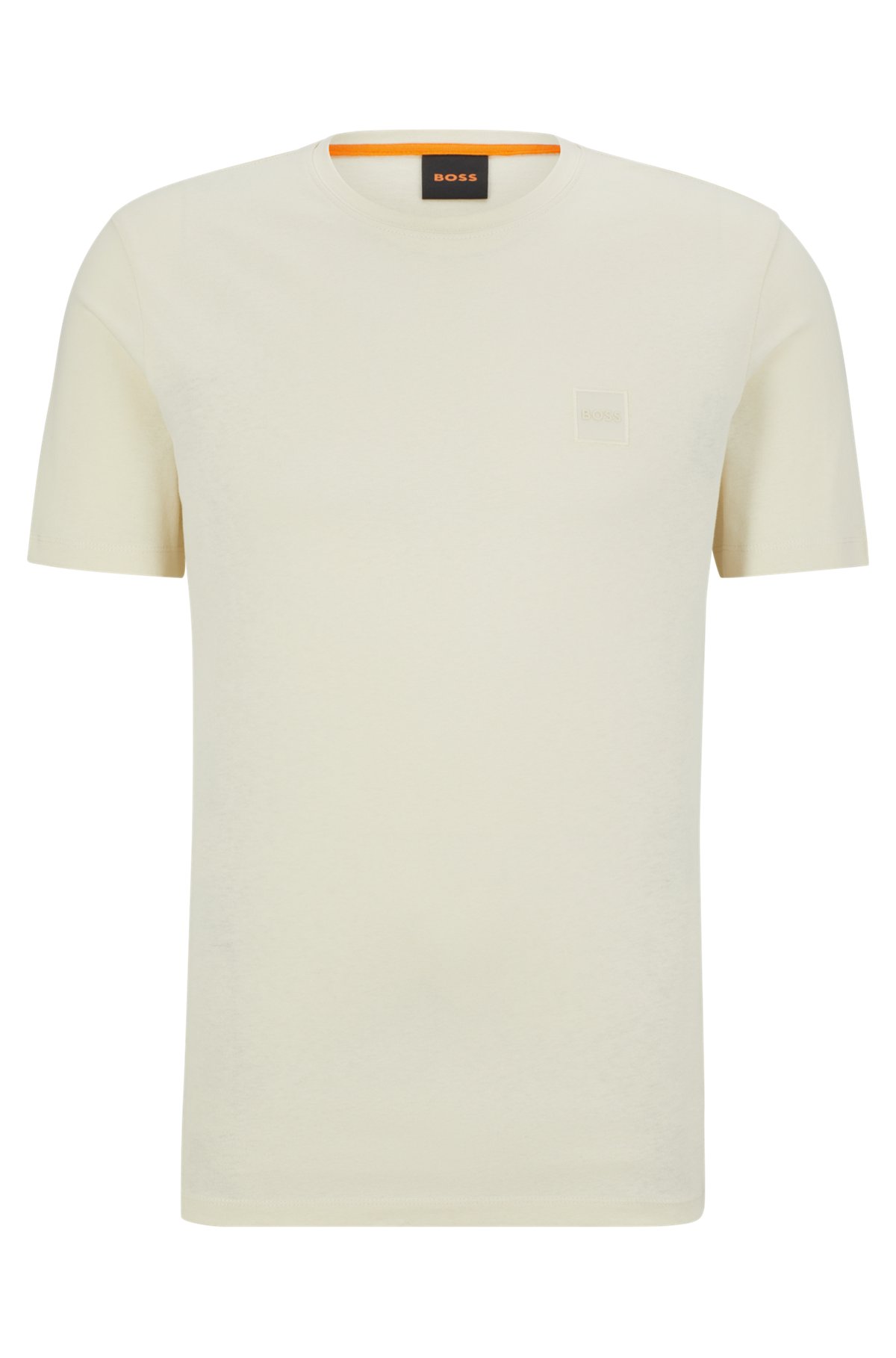Relaxed-fit T-shirt in cotton jersey with logo patch, Natural