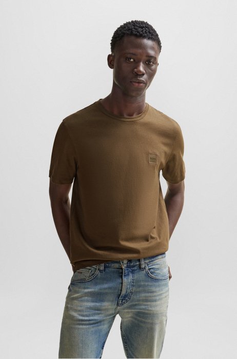Relaxed-fit T-shirt van katoenjersey met logopatch, Donkergroen