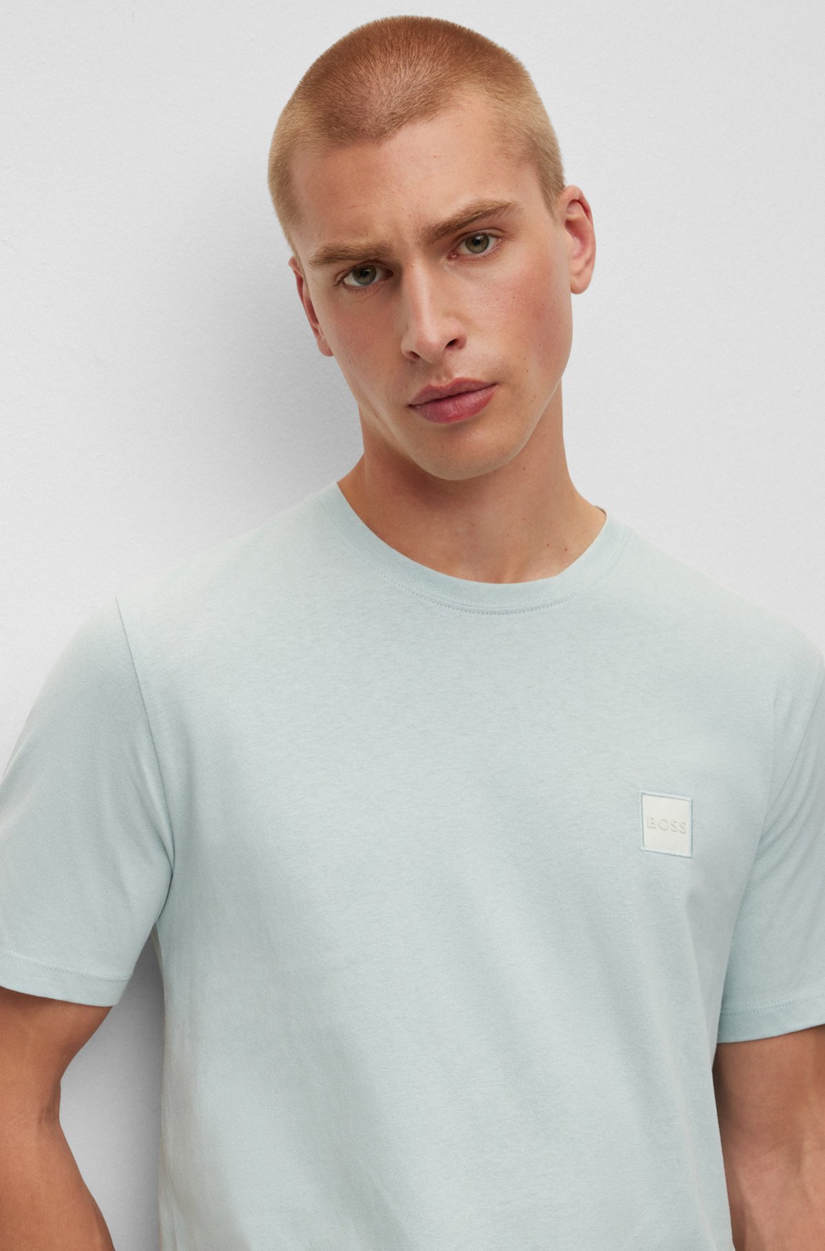 Relaxed-fit T-shirt in cotton jersey with logo patch, Light Blue