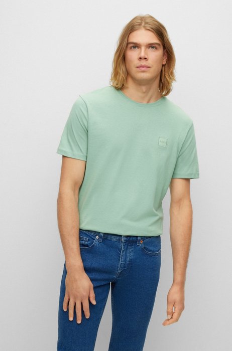 Relaxed-fit T-shirt in cotton jersey with logo patch, Light Green