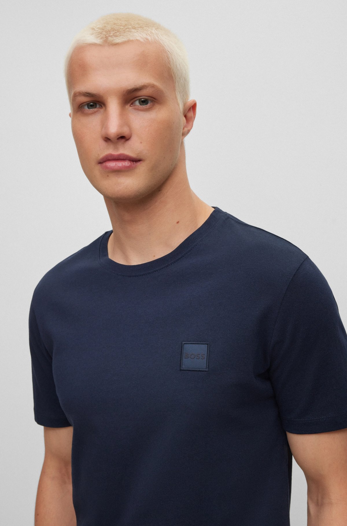 Relaxed-fit T-shirt in cotton jersey with logo patch, Dark Blue