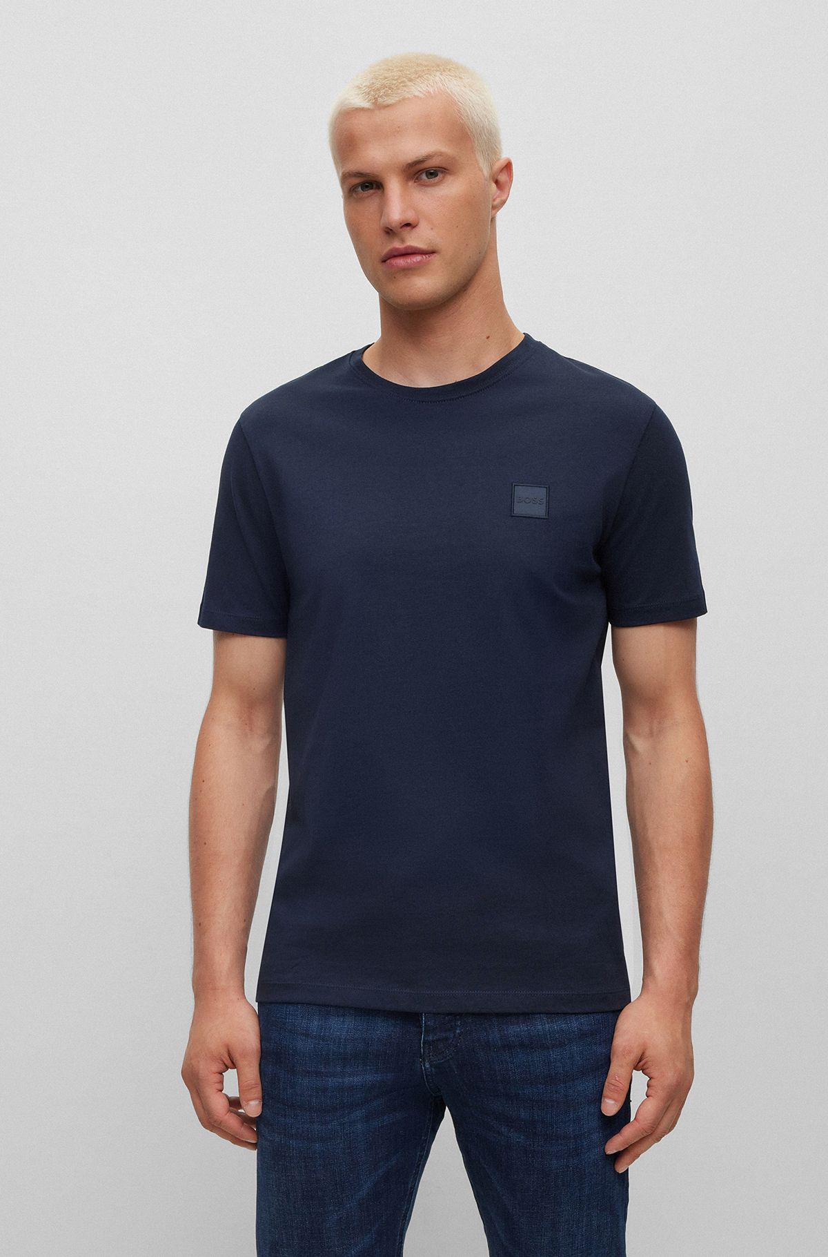 Relaxed-fit T-shirt van katoenen jersey met logopatch, Donkerblauw