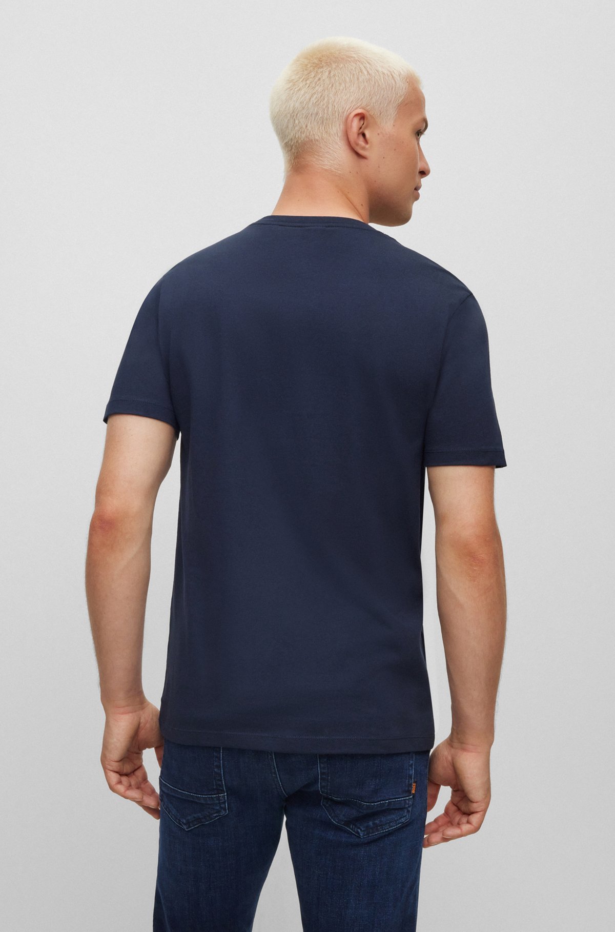 T-shirt relaxed fit in jersey di cotone con toppa con logo, Blu scuro