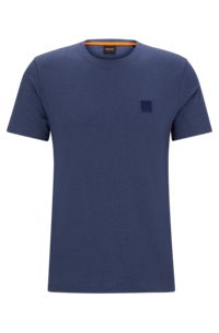 Camiseta relaxed fit de punto de algodón con parche de logo, Azul oscuro
