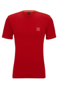 Camiseta relaxed fit de punto de algodón con parche de logo, Rojo