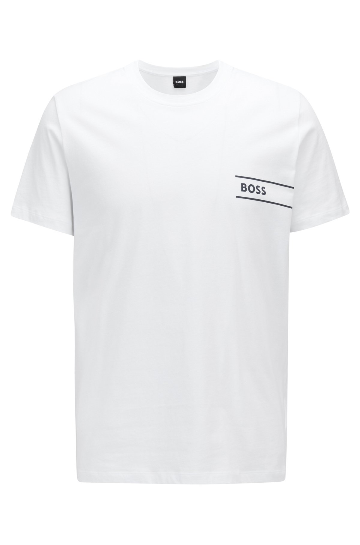 T-Shirt aus Baumwoll-Jersey mit Streifen und Logo, Weiß