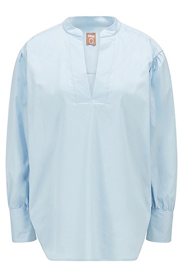 BOSS 博斯平驳领棉质斜纹布宽松版型女士衬衫,  450_Light/Pastel Blue