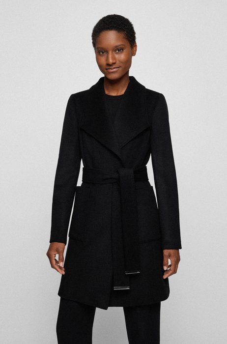 Relaxed-fit coat in virgin wool and cashmere, Black
