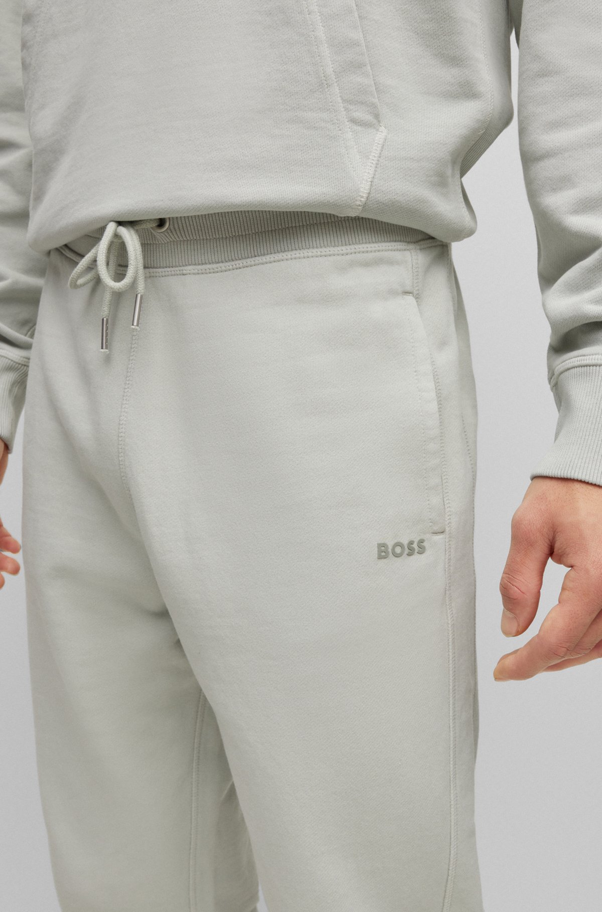 Relaxed-fit tracksuit bottoms in French-terry cotton, Light Grey