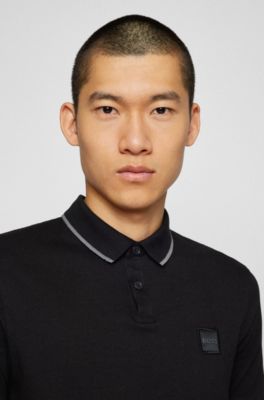 BOSS Stretchcotton slimfit polo shirt with logo patch