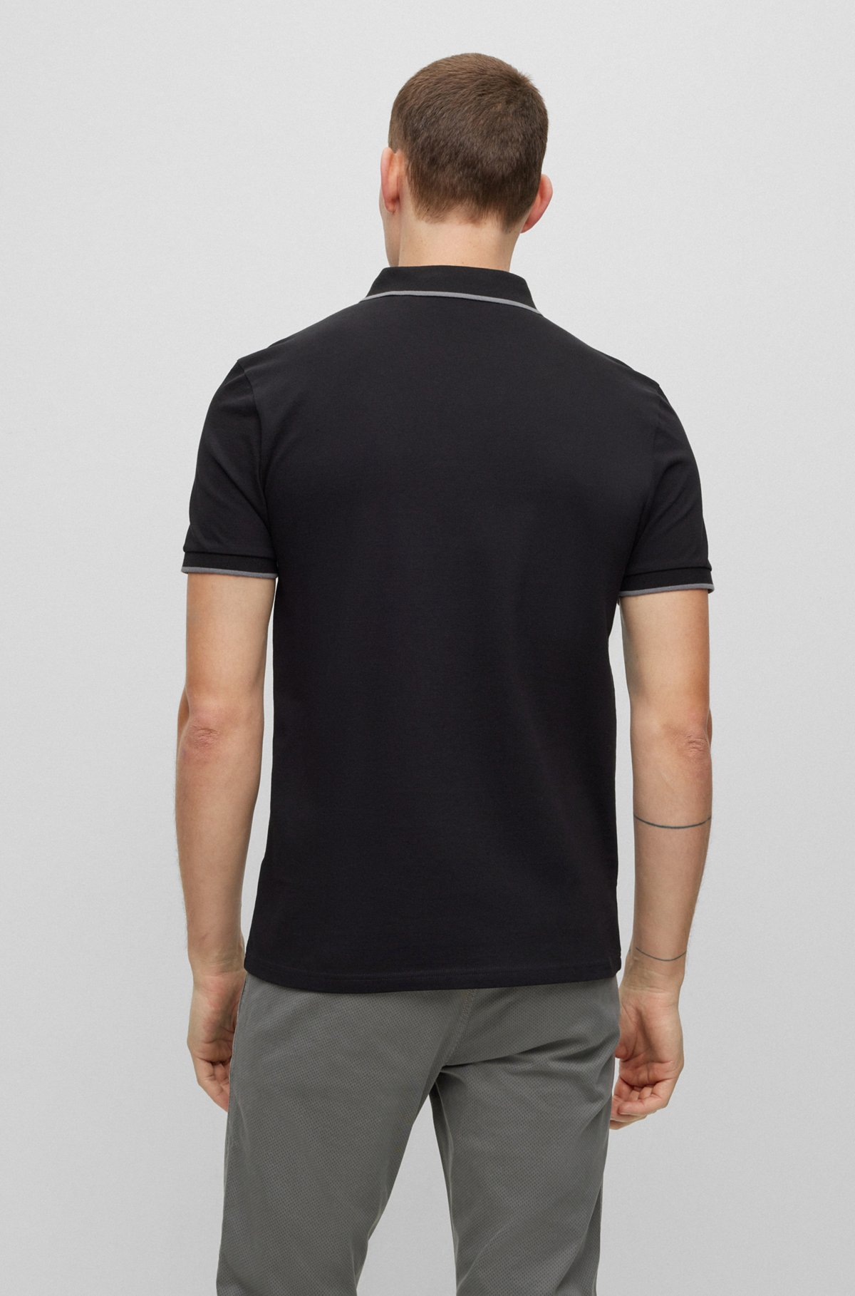 Slim-Fit Poloshirt aus Stretch-Baumwolle mit Logo-Aufnäher, Schwarz