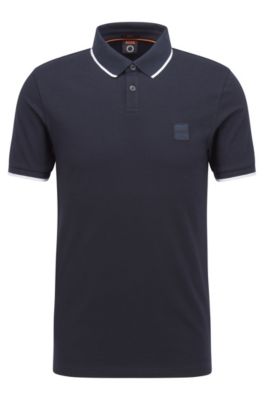 Hugo Boss Stretch-cotton Slim-fit Polo Shirt With Logo Patch In Dark Blue