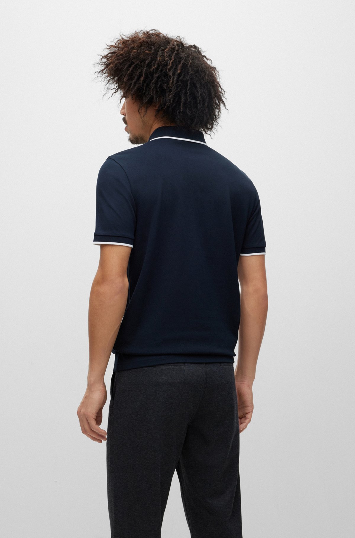 Polo Slim Fit en coton stretch à patch logo, Bleu foncé