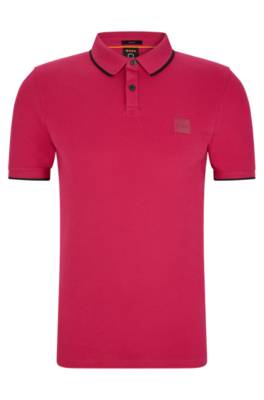 Hugo Boss Stretch-cotton Slim-fit Polo Shirt With Logo Patch In Pink