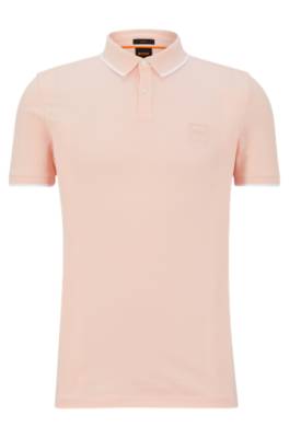 Hugo Boss Stretch-cotton Slim-fit Polo Shirt With Logo Patch In Pink