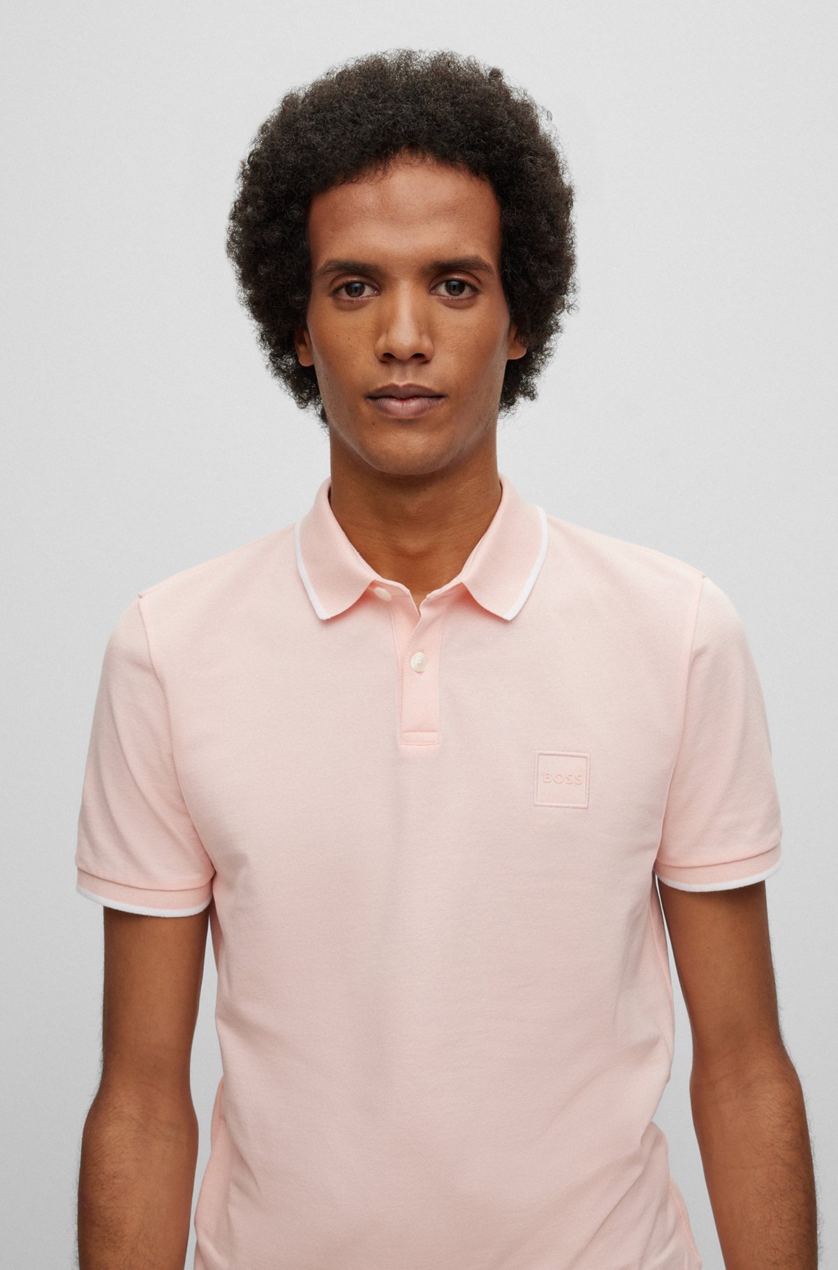 BOSS - Stretch-cotton slim-fit polo shirt with logo patch