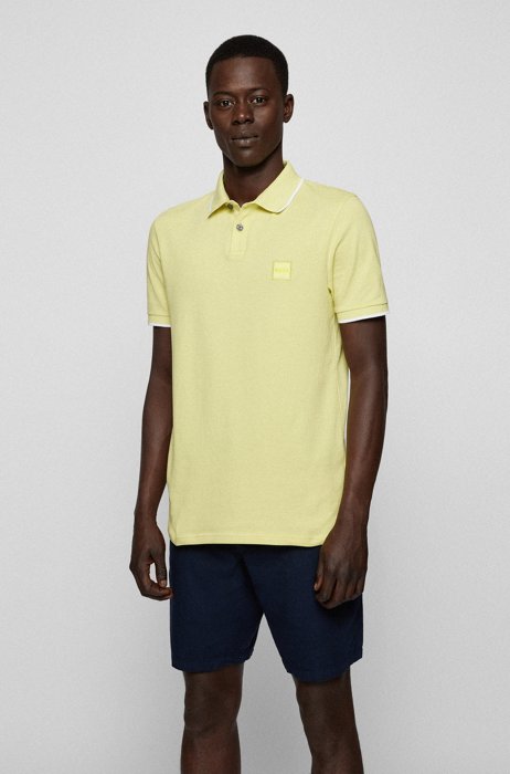 Stretch-cotton slim-fit polo shirt with logo patch, Light Yellow