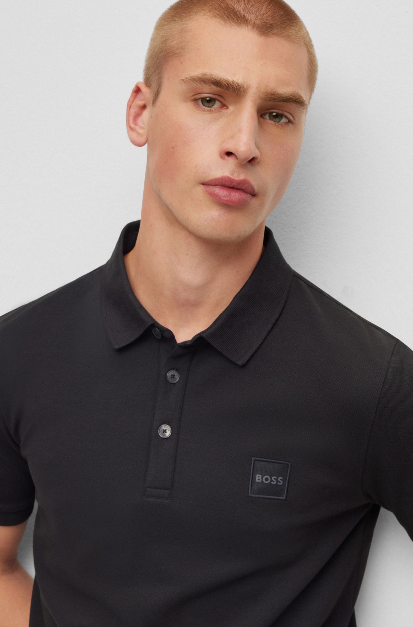 BOSS - Slim-Fit Logo-Aufnäher aus Poloshirt Stretch-Baumwolle mit