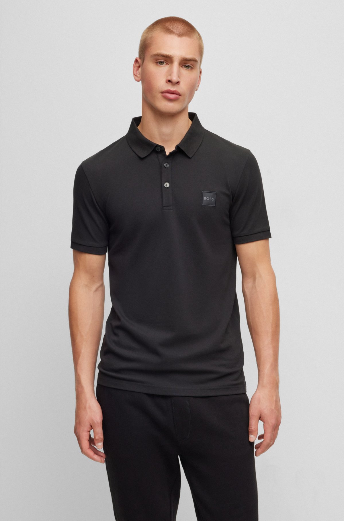 BOSS - Stretch-cotton slim-fit polo shirt with logo patch