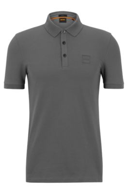 Hugo Boss Stretch-cotton Slim-fit Polo Shirt With Logo Patch In Dark Grey