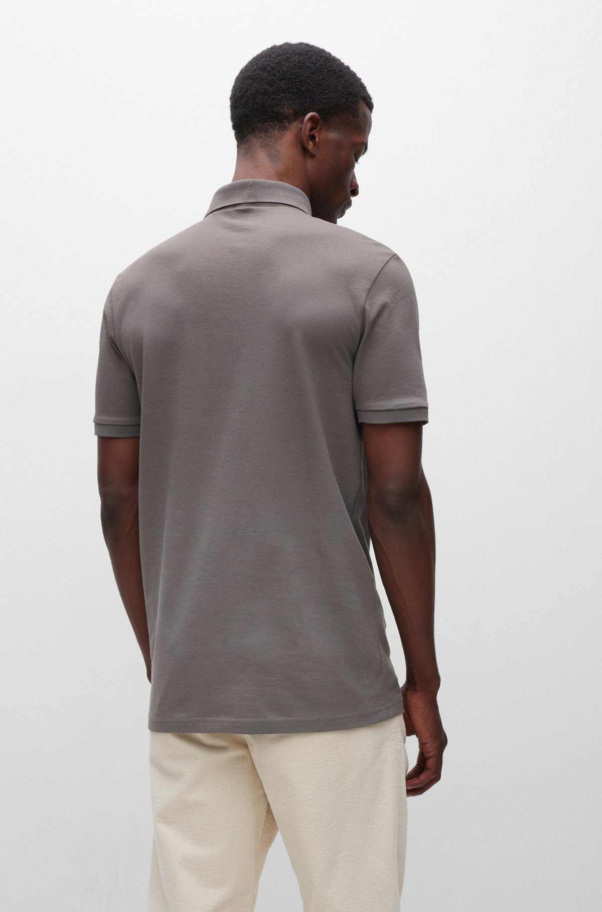 Polo Slim Fit en coton stretch à patch logo, Gris sombre