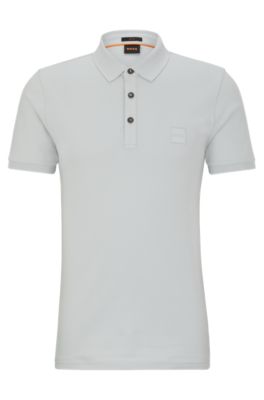 Hugo Boss Stretch-cotton Slim-fit Polo Shirt With Logo Patch In Light Grey
