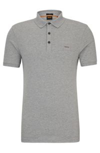 Stretch-cotton slim-fit polo shirt with logo patch, Light Grey